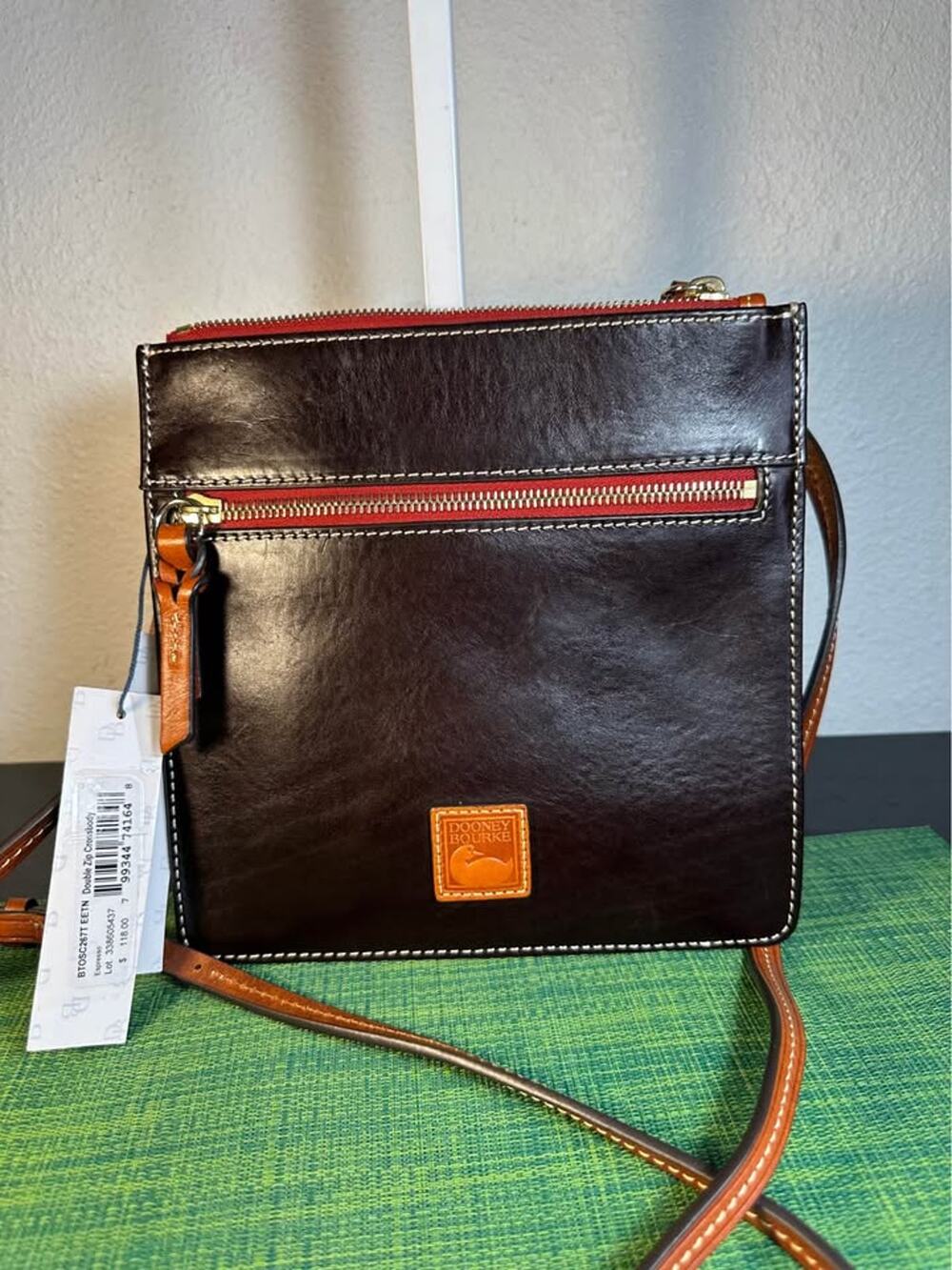 NWT Dooney & Bourke Florentine Double Zip Crossbody Bag - Brown / Espresso